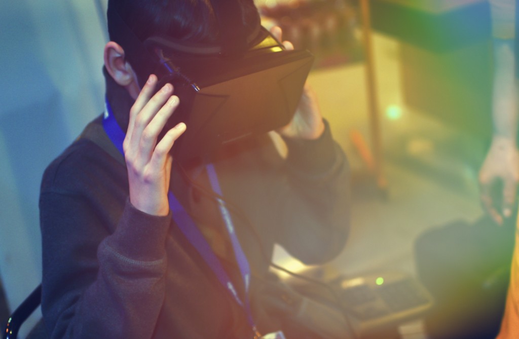 Boy uses a virtual reality headset